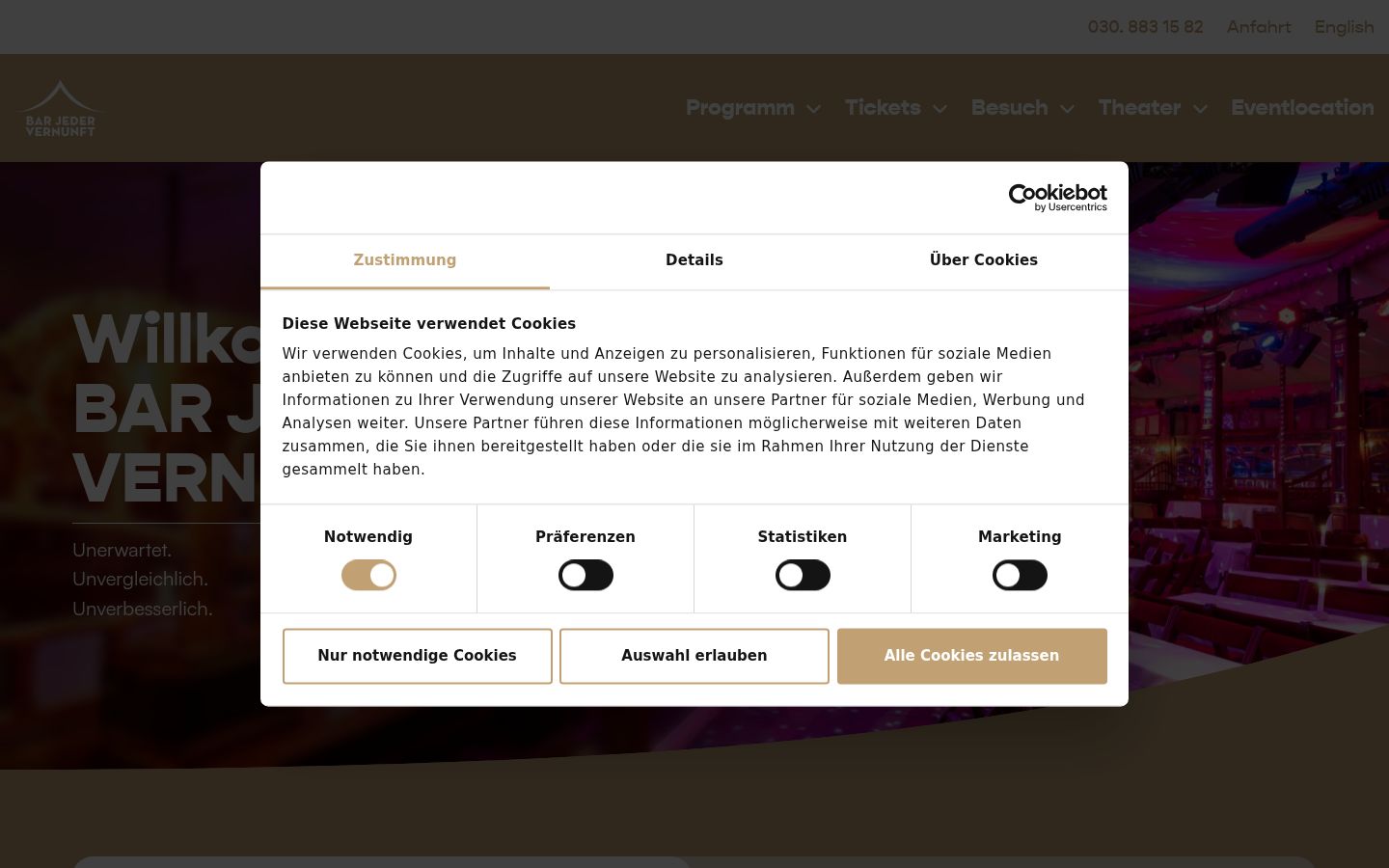 Screenshot of the consent banner shown before any interaction