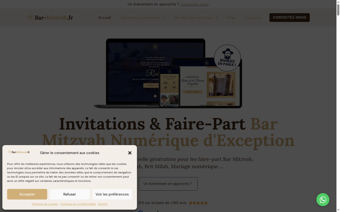 Capture d'écran de la bannière de consentement affichée avant toute interaction