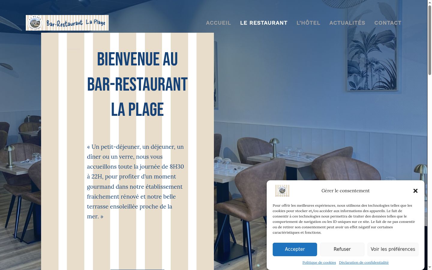 Capture d'écran de la bannière de consentement affichée avant toute interaction