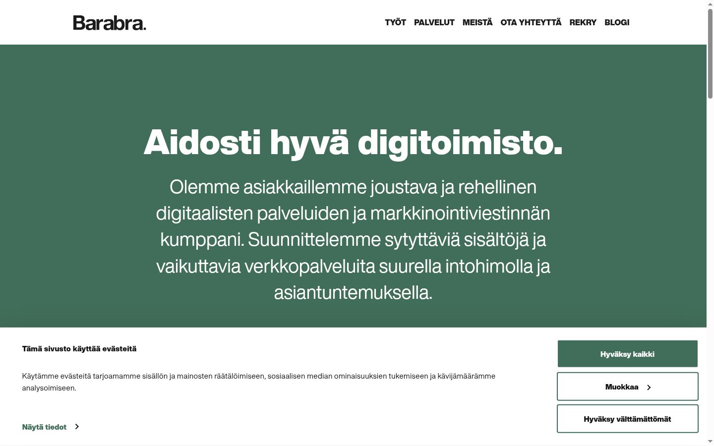 Ekrānuzņēmums ar piekrišanas baneri, kas tika rādīts pirms jebkādas mijiedarbības