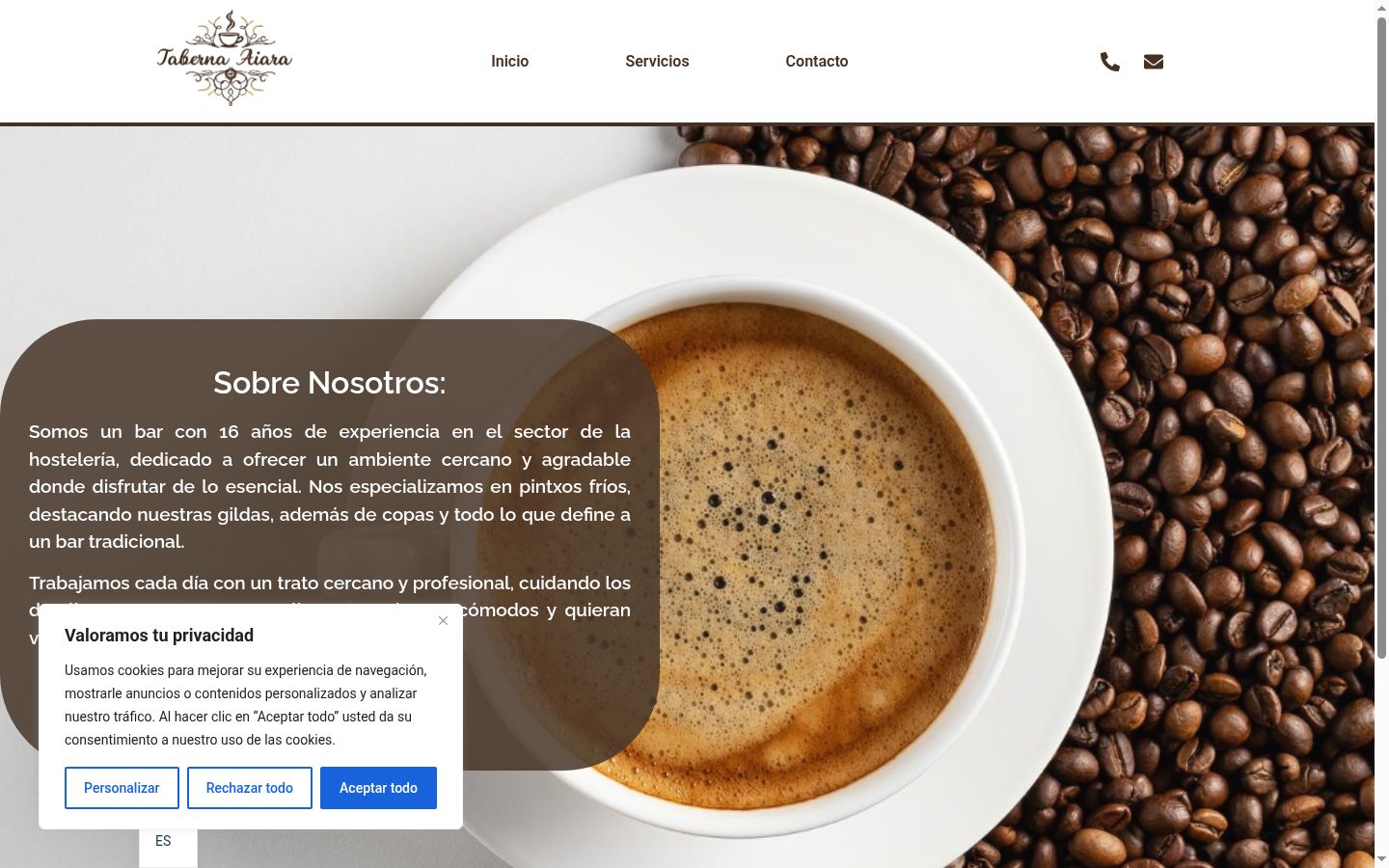 Captura de ecrã do banner de consentimento apresentado antes de qualquer interação