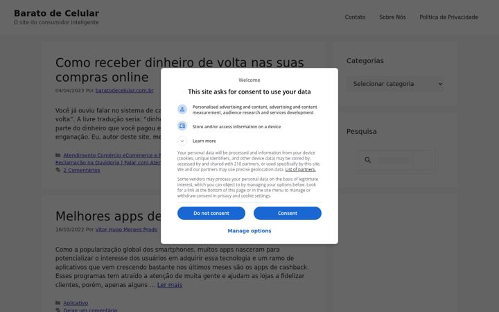 Screenshot of baratodecelular.com.br