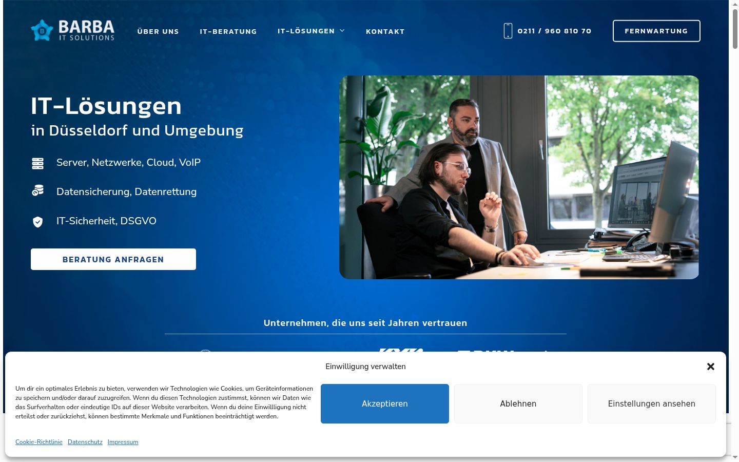 Screenshot des Einwilligungsbanners vor jeglicher Interaktion