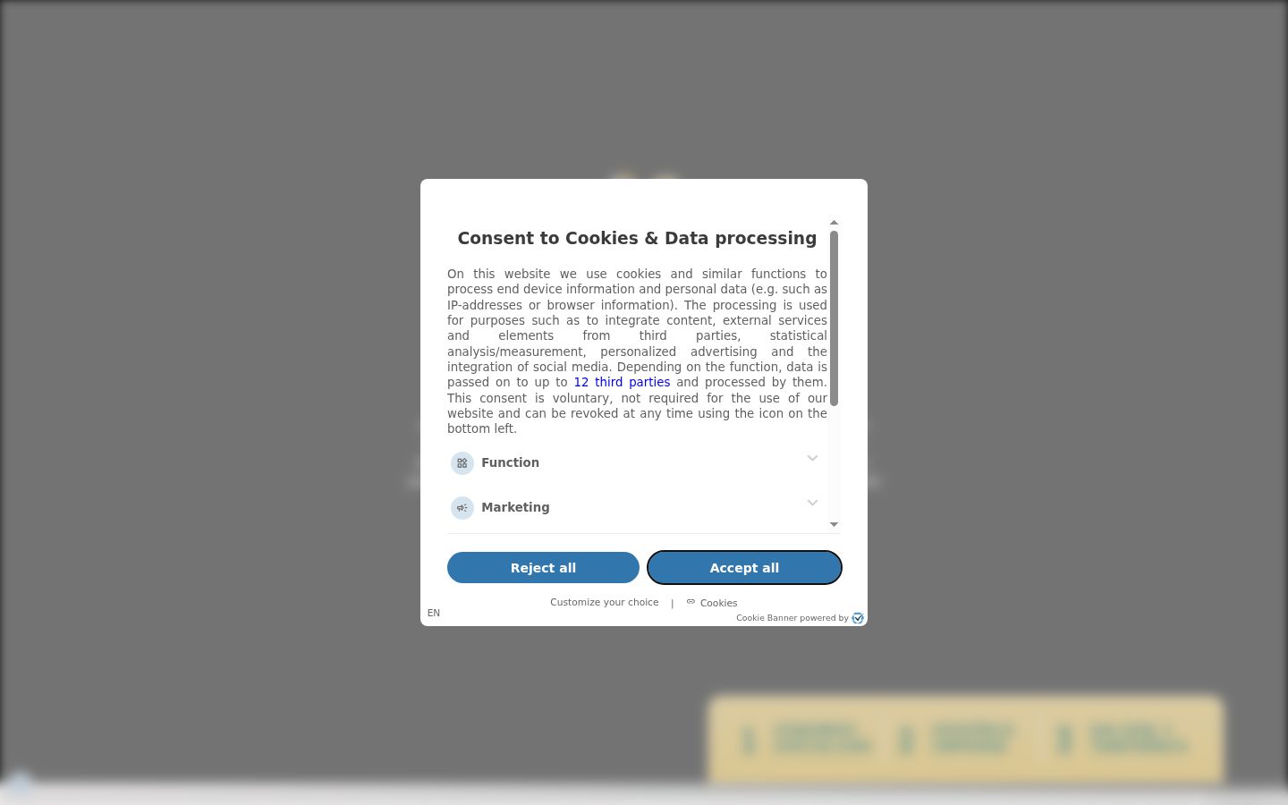Capture d'écran de la bannière de consentement affichée avant toute interaction