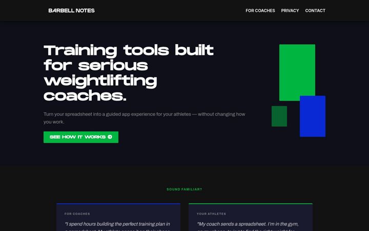 Screenshot of barbellnotes.com