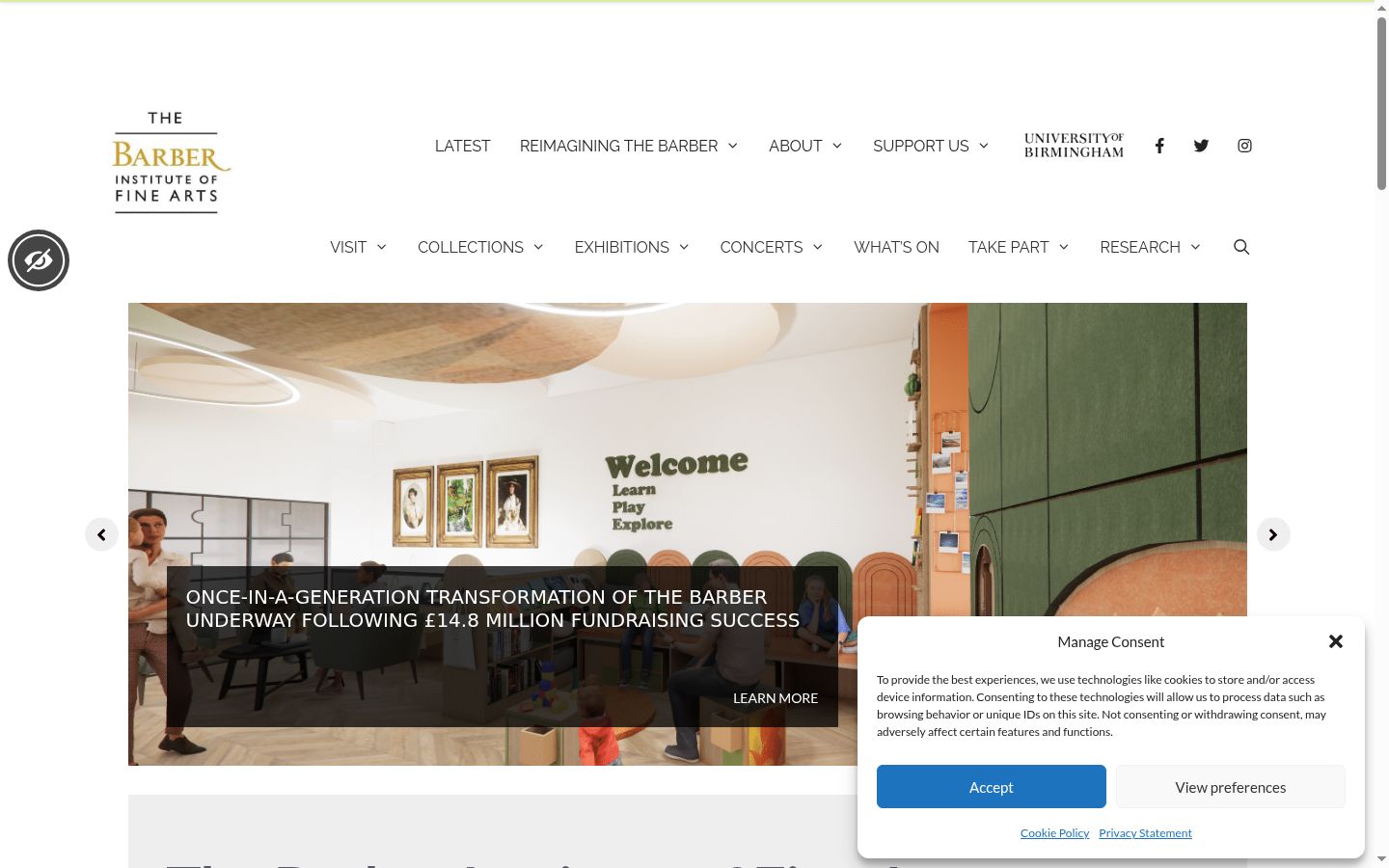 Captura de ecrã do banner de consentimento apresentado antes de qualquer interação