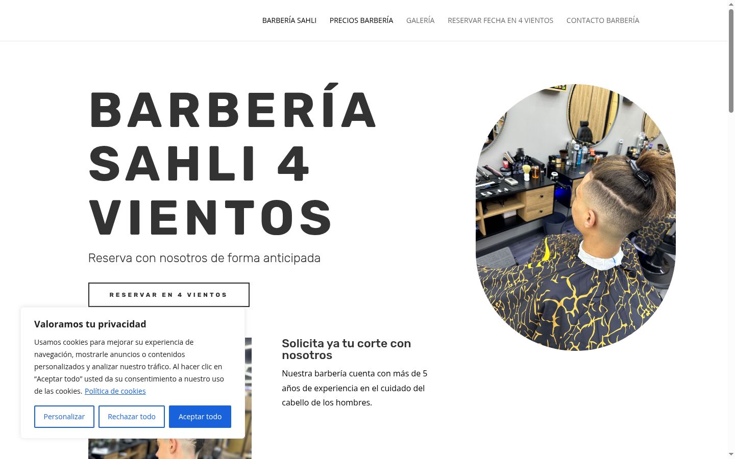 Captura de pantalla del banner de consentimiento mostrado antes de cualquier interacción