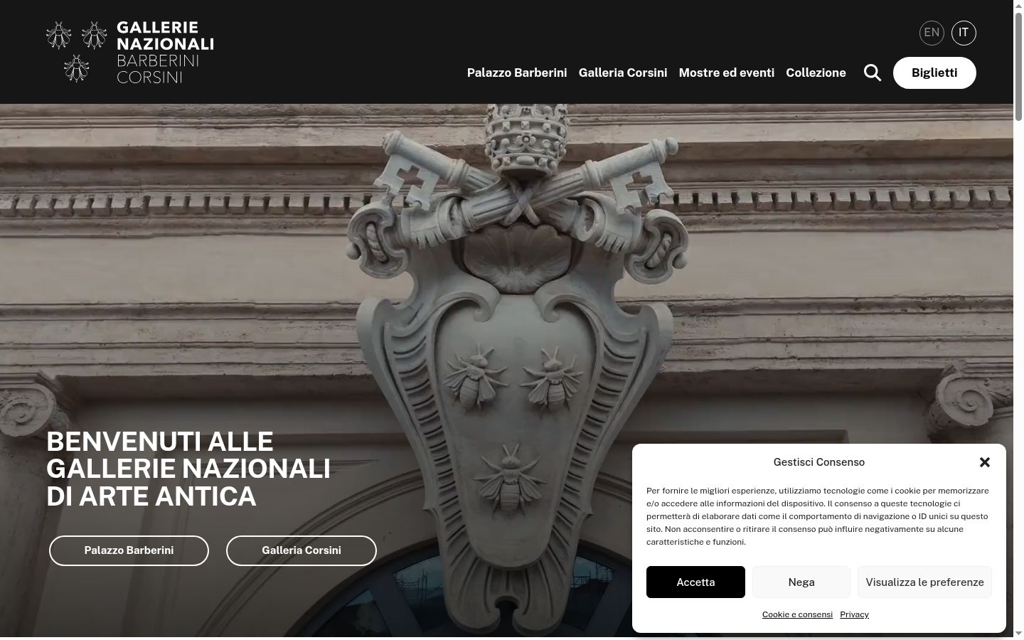 Screenshot del banner di consenso mostrato prima di qualsiasi interazione