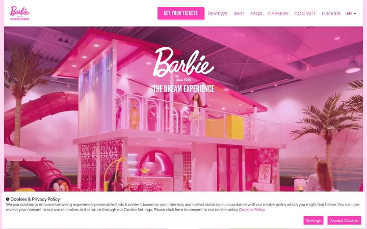 Screenshot of barbiethedreamexperience.com