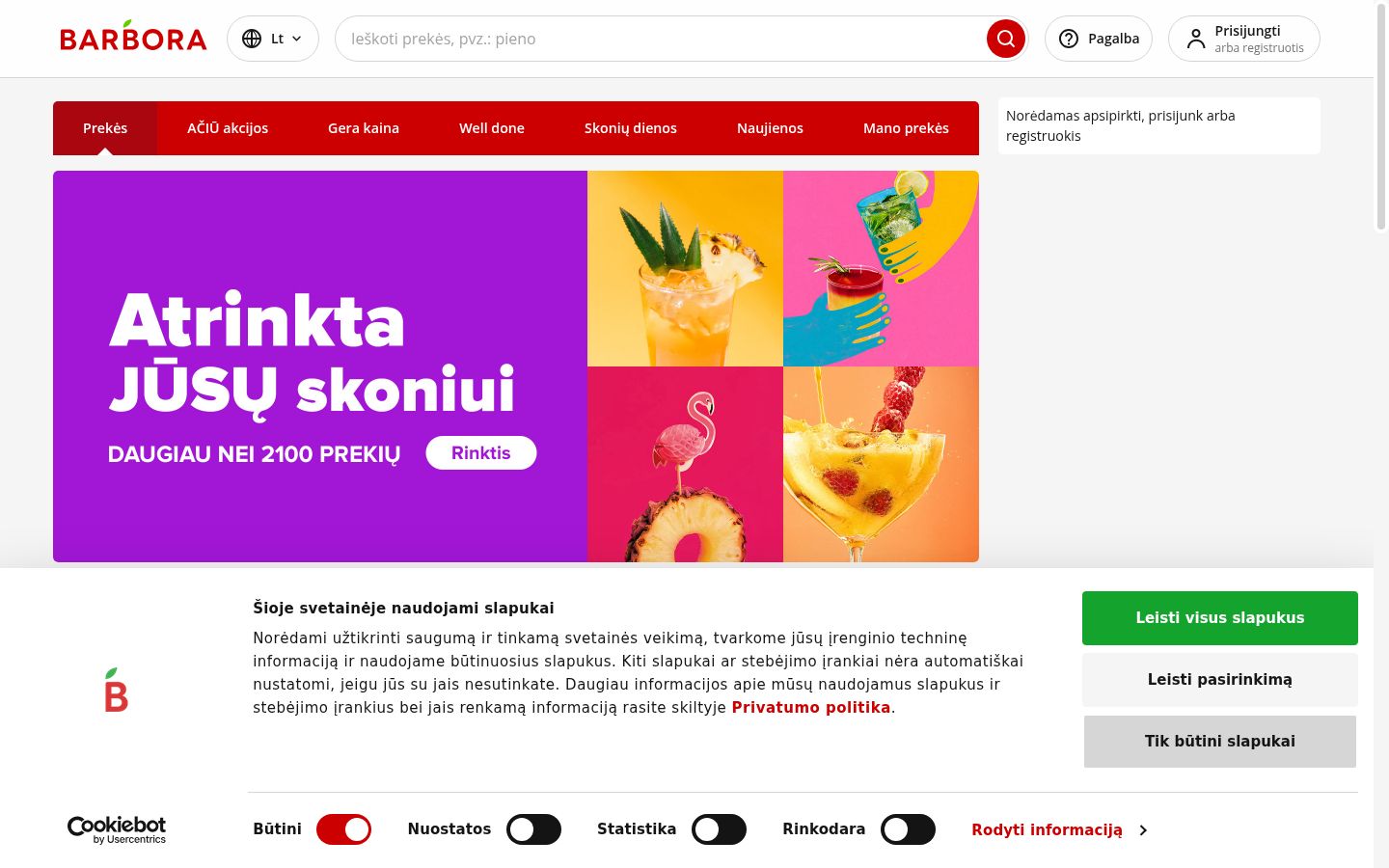 Skærmbillede af samtykkebanneret, som det blev vist før nogen interaktion