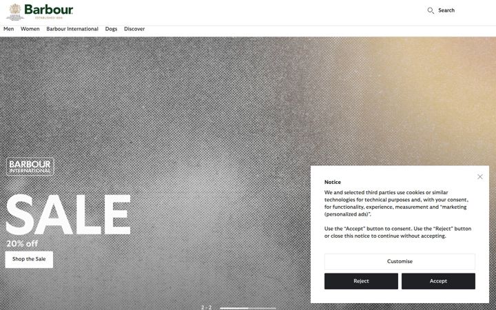 Skjermbilde av barbour.com