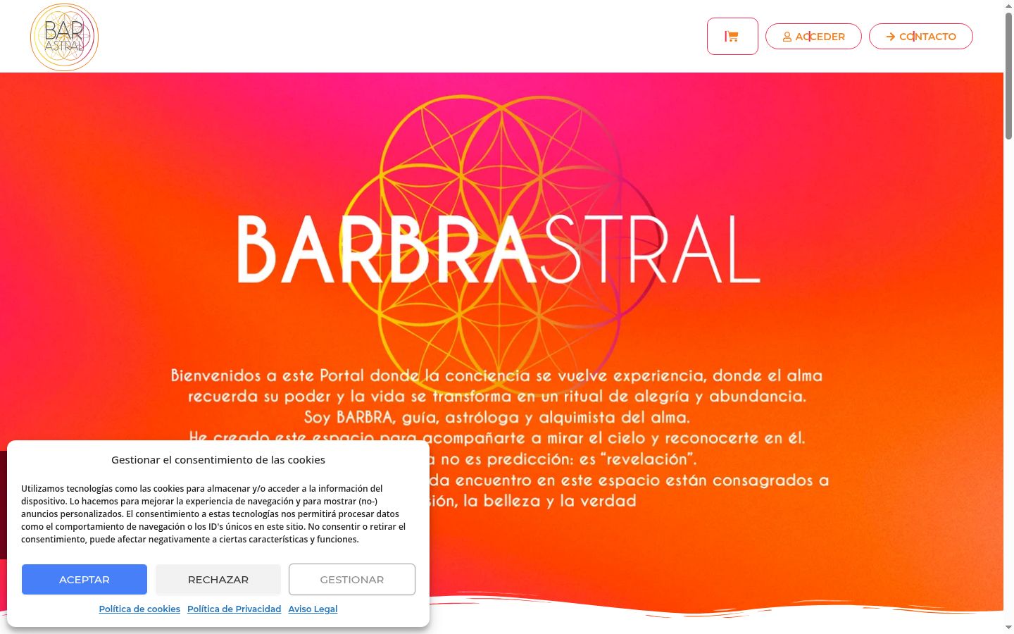 Captura de pantalla del banner de consentimiento mostrado antes de cualquier interacción