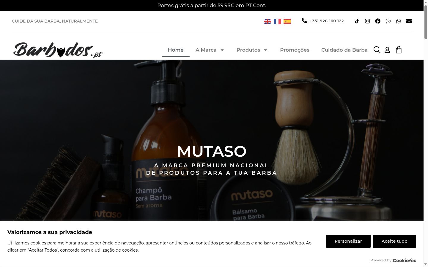 Captura de ecrã do banner de consentimento apresentado antes de qualquer interação