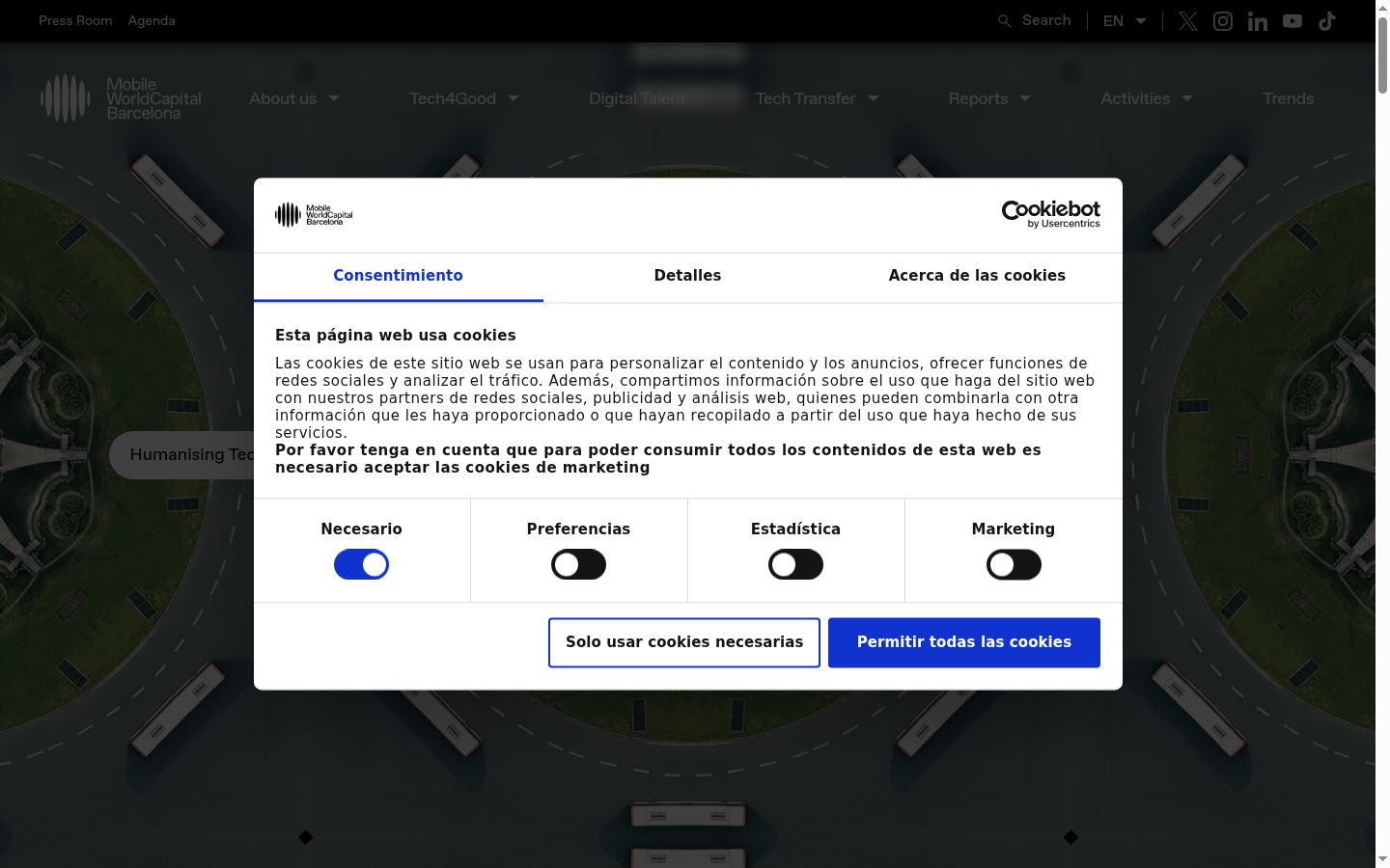 Screenshot van de toestemmingsbanner zoals getoond vóór enige interactie