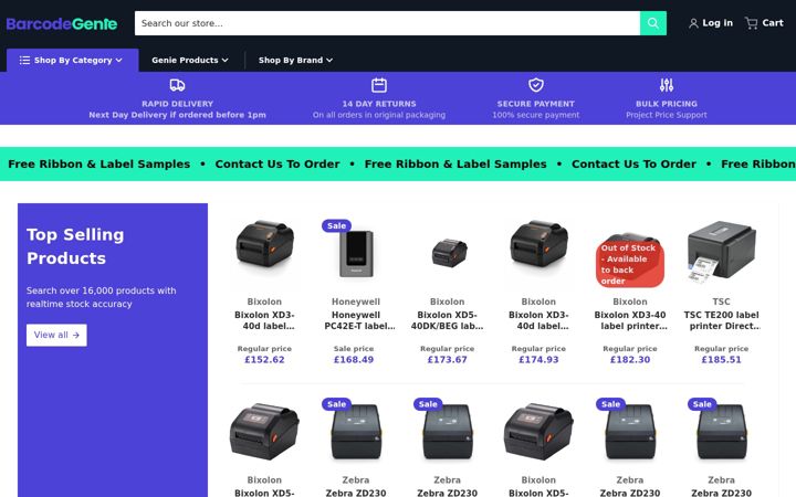 Screenshot of barcodegenie.co.uk