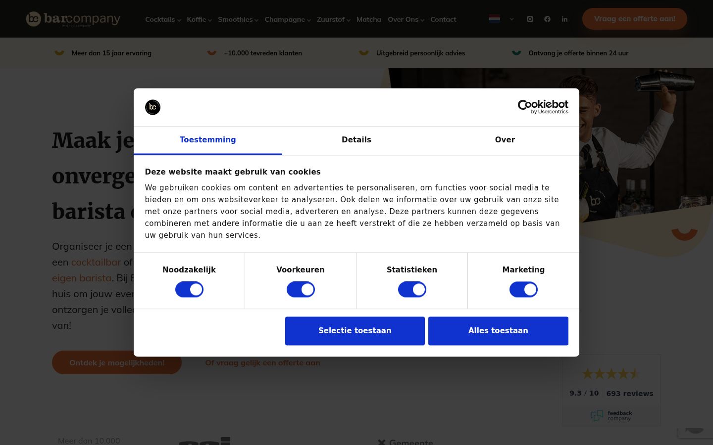 Screenshot del banner di consenso mostrato prima di qualsiasi interazione
