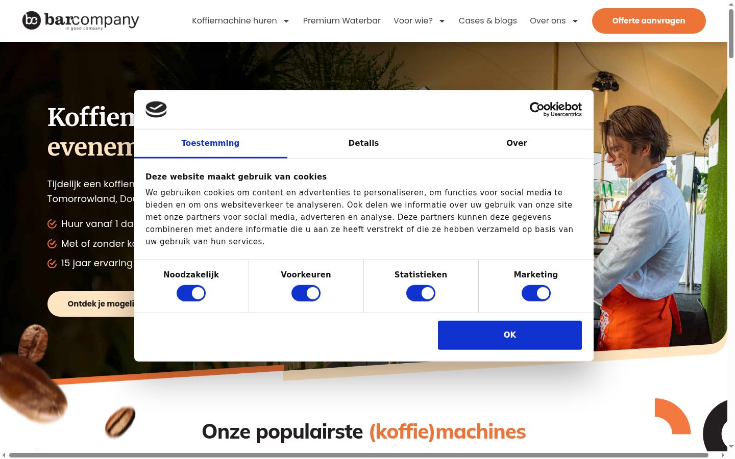 Screenshot van de toestemmingsbanner zoals getoond vóór enige interactie