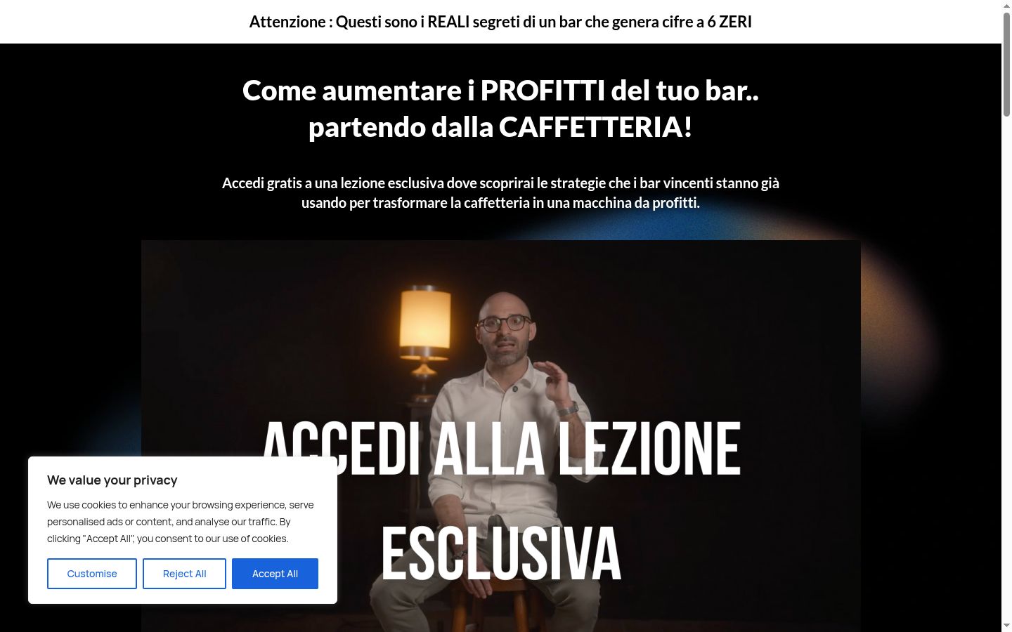 Posnetek zaslona pasice za privolitev, prikazane pred kakršno koli interakcijo
