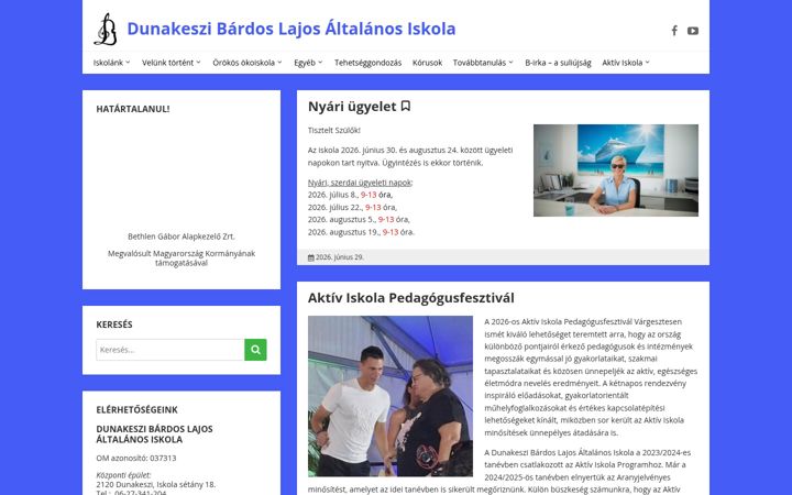 Screenshot of bardosiskola.hu
