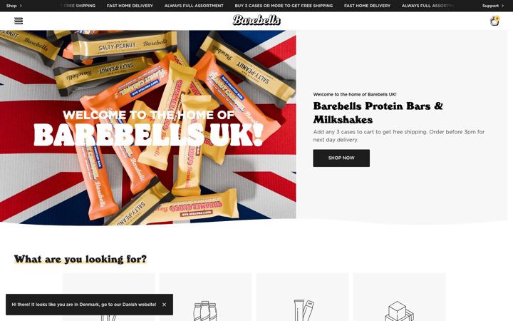 Screenshot of barebells.co.uk
