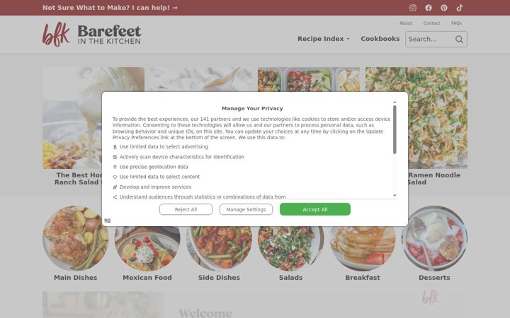 Screenshot of barefeetinthekitchen.com