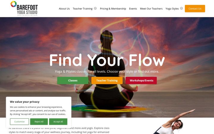 Screenshot of barefootyogastudio.ie