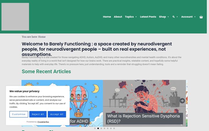 Screenshot του barelyfunctioning.co.uk