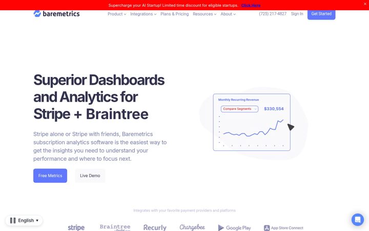 Screenshot of baremetrics.com