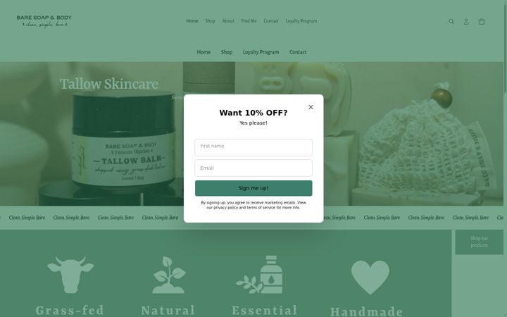 Skjámynd af baresoapbody.com.au