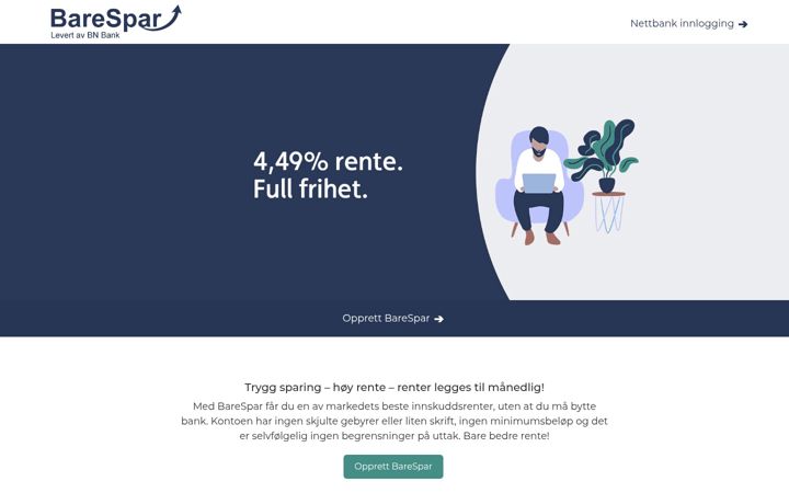 Screenshot von barespar.no