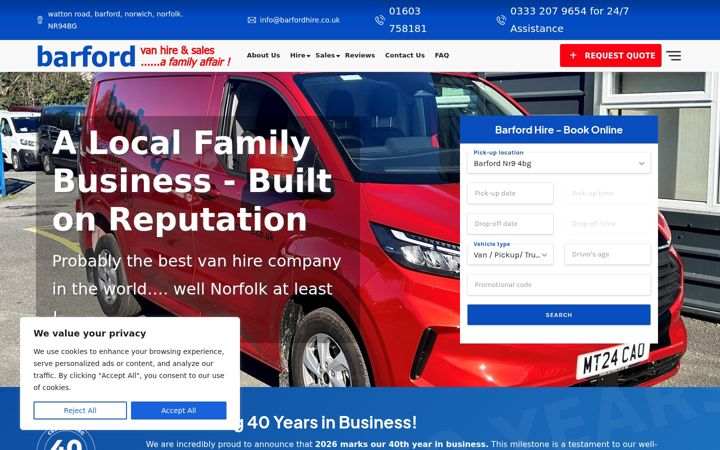 Screenshot of barfordhire.co.uk
