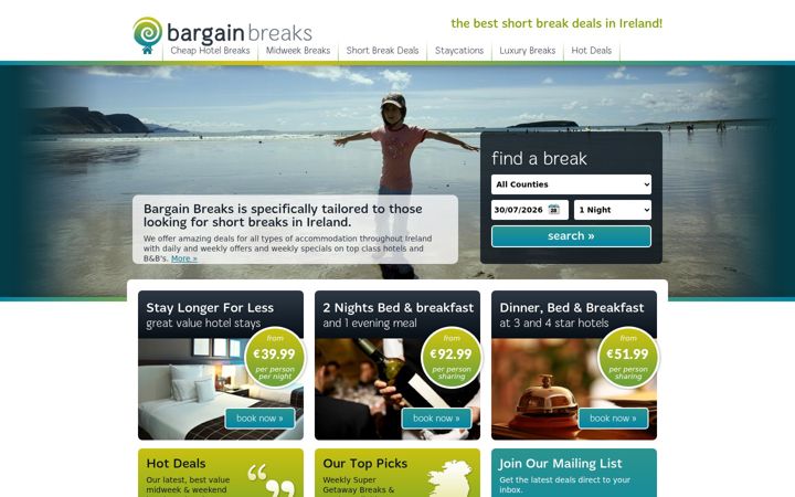 Screenshot of bargainbreaks.ie