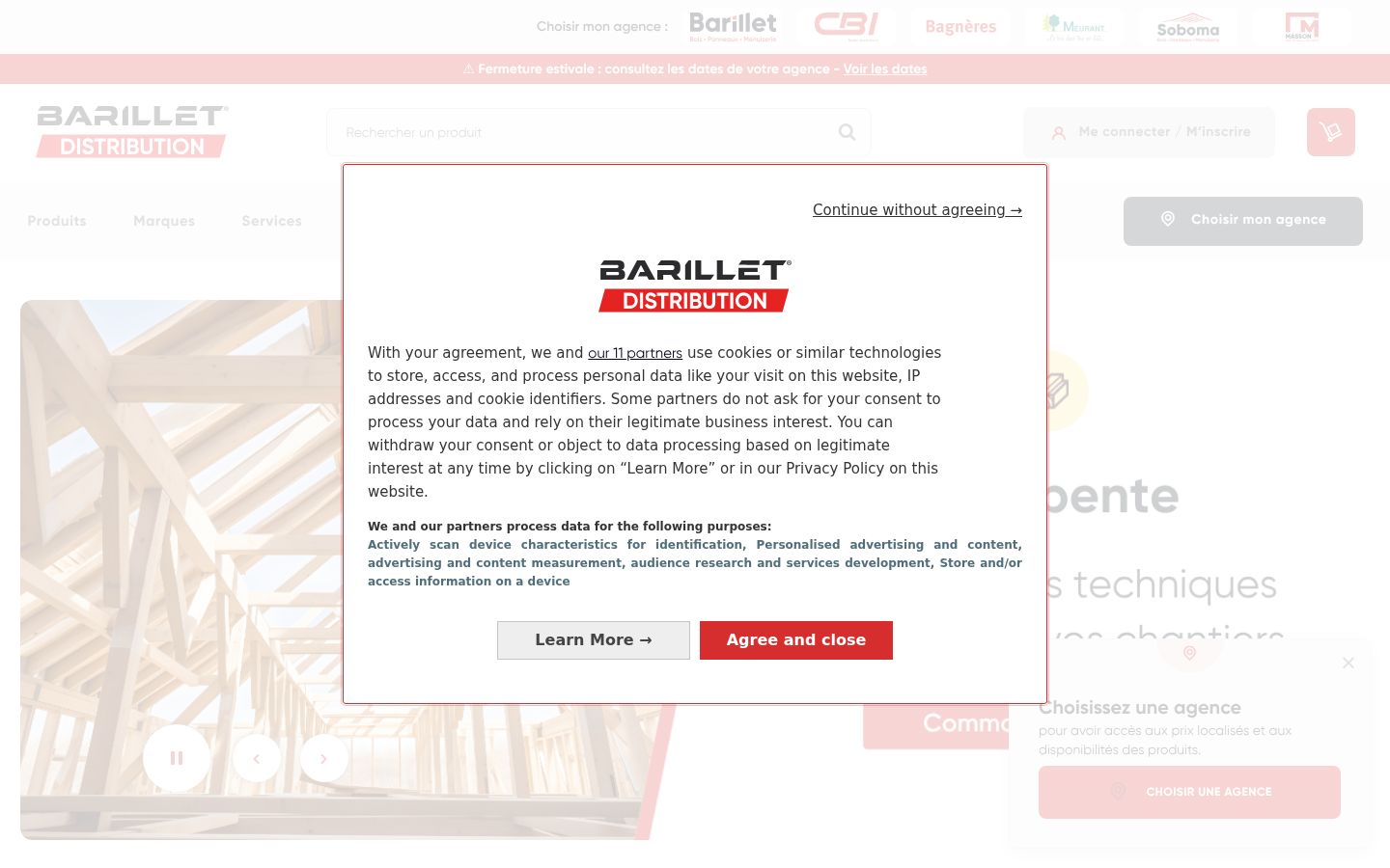 Screenshot del banner di consenso mostrato prima di qualsiasi interazione