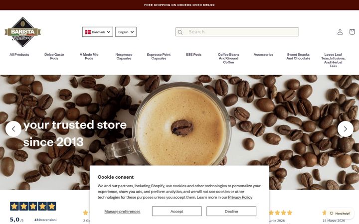 Screenshot of baristaitaliano.com