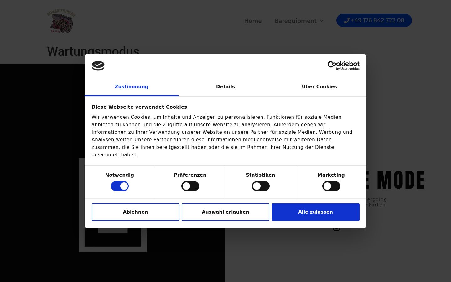 Screenshot del banner di consenso mostrato prima di qualsiasi interazione