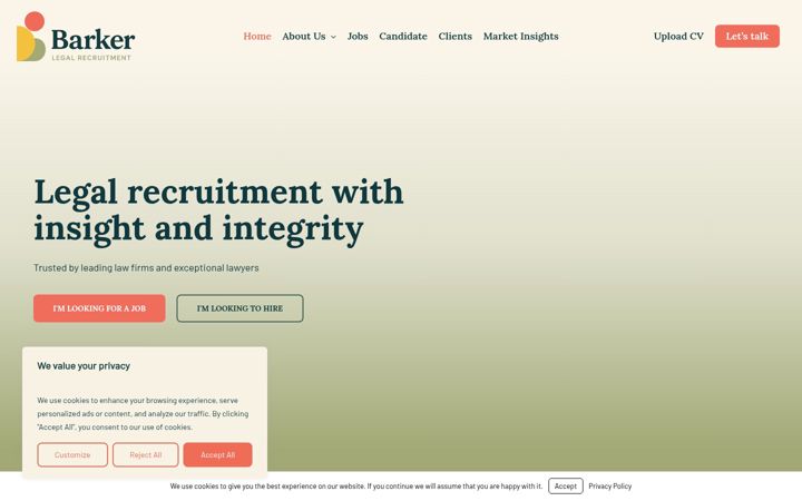 Screenshot of barkerlegalrecruitment.com