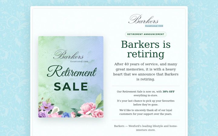 Screenshot of barkers.ie