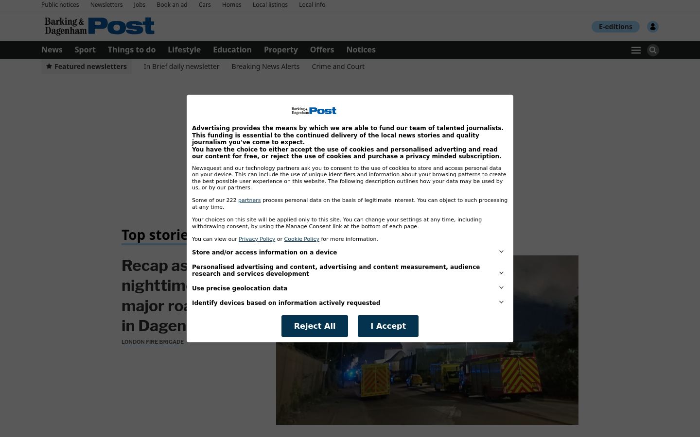 Screenshot of the consent banner shown before any interaction