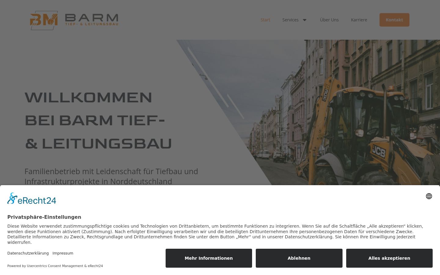 Screenshot des Einwilligungsbanners vor jeglicher Interaktion