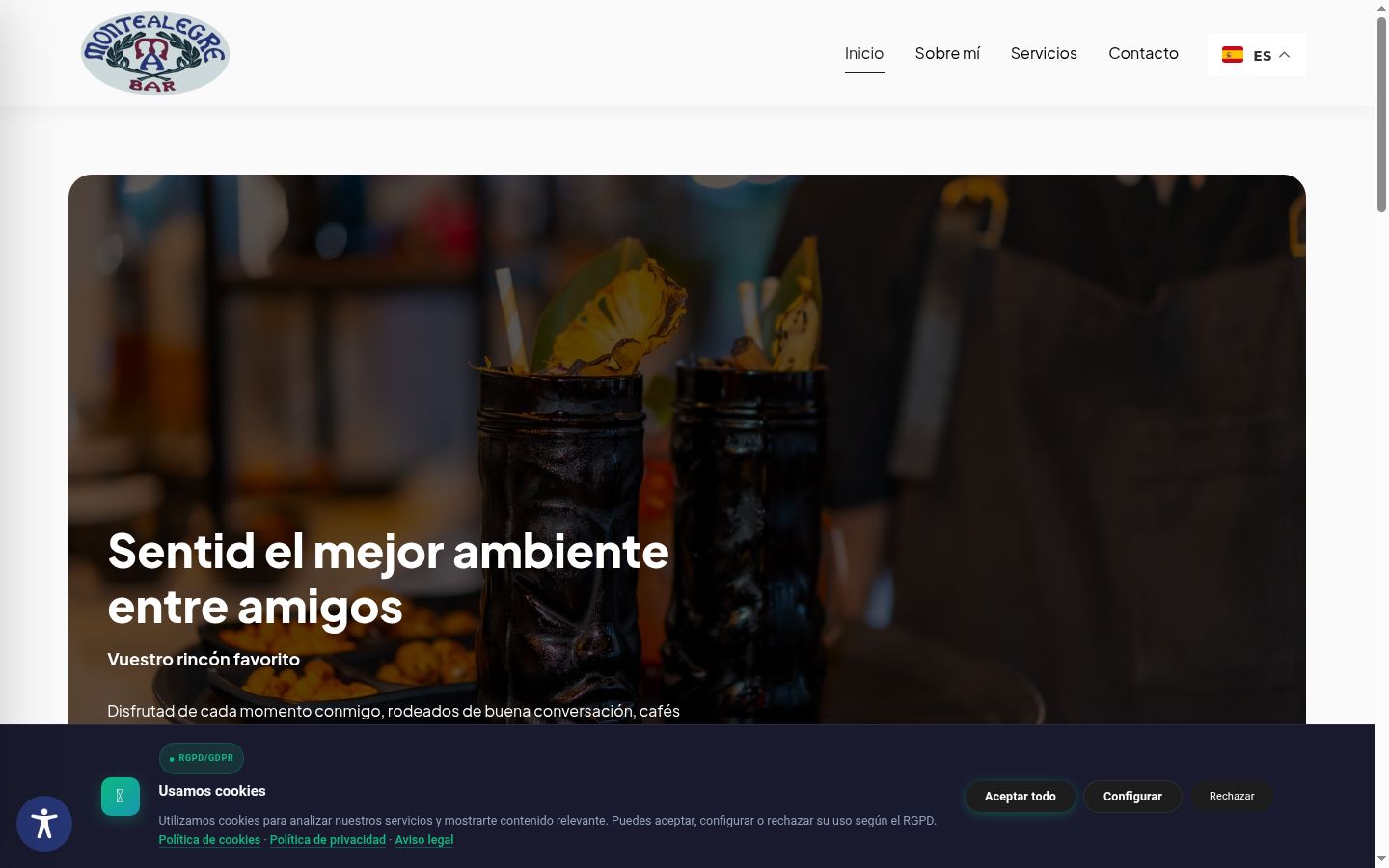 Captura de ecrã do banner de consentimento apresentado antes de qualquer interação
