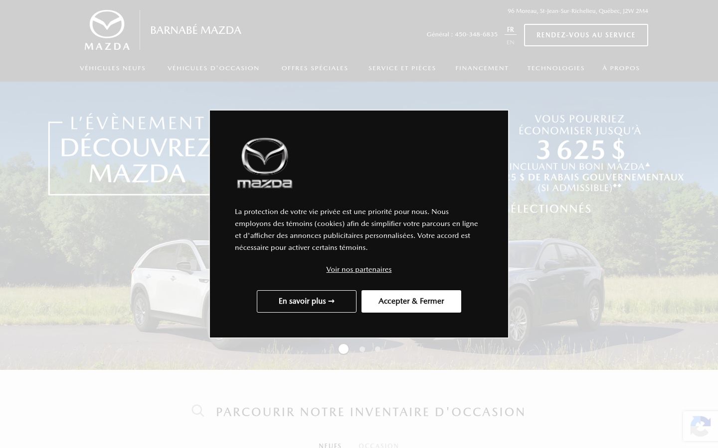 Screenshot del banner di consenso mostrato prima di qualsiasi interazione