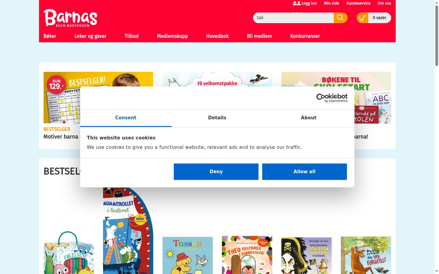 Screenshot of the consent banner shown before any interaction