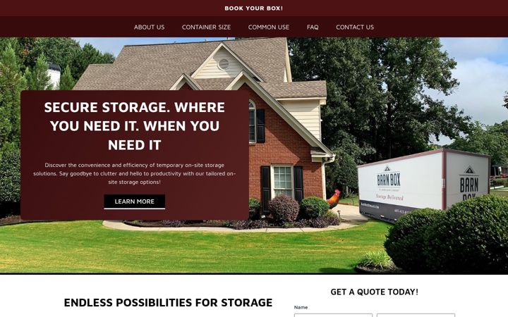 Screenshot of barnboxstorage.com