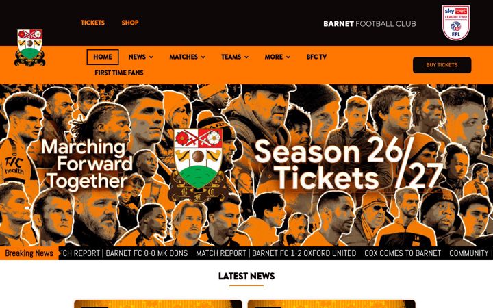 Screenshot of barnetfc.com