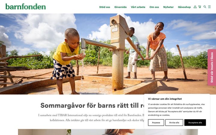 Zrzut ekranu barnfonden.se