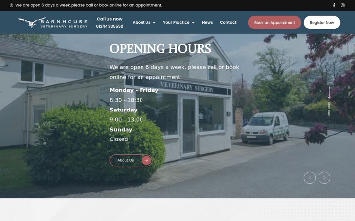 Screenshot of barnhousevets.co.uk