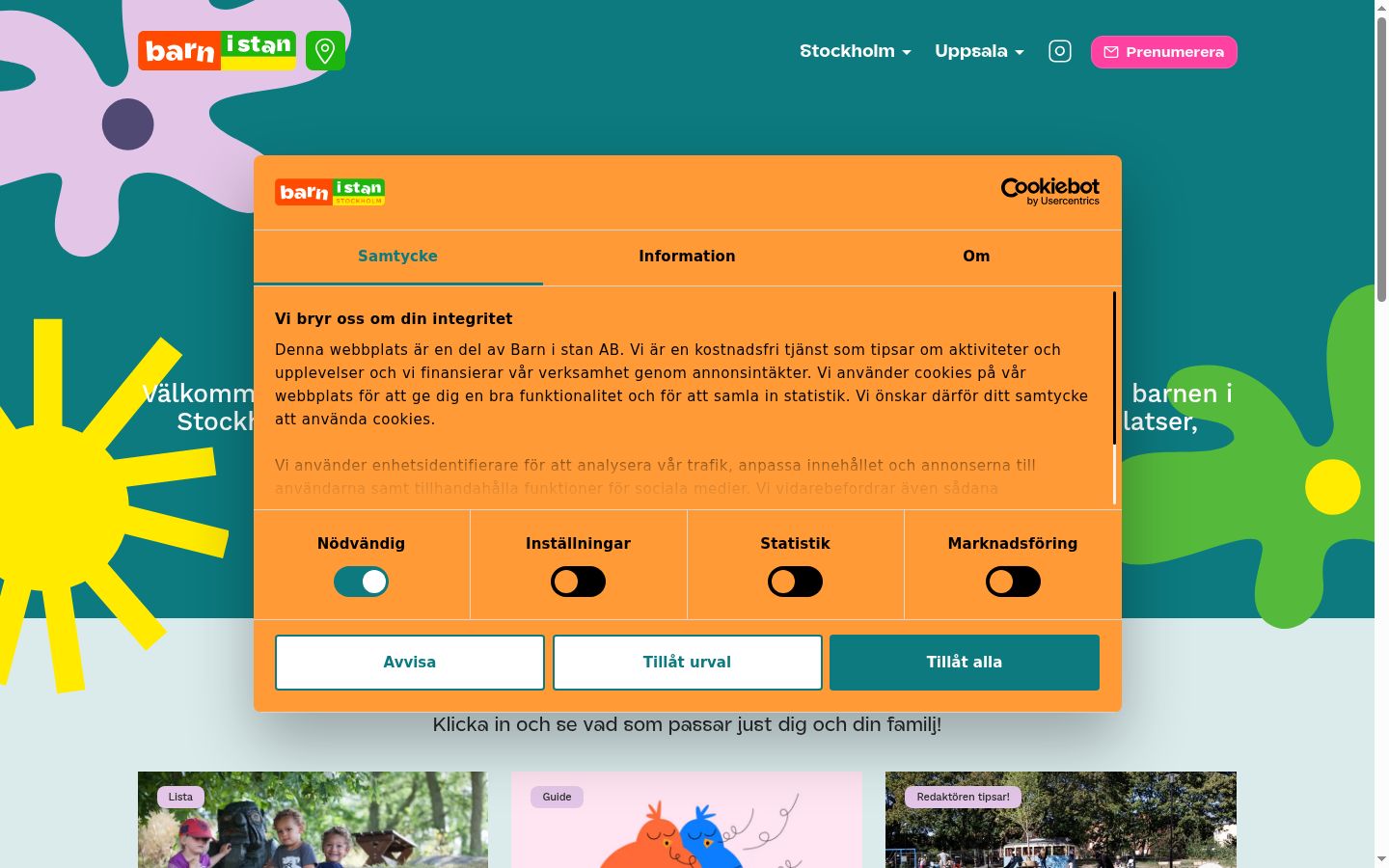 Screenshot of the consent banner shown before any interaction