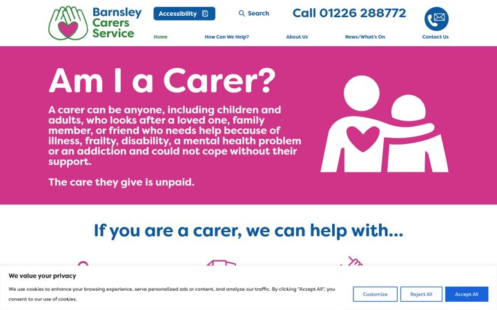 Screenshot of barnsleycarers.co.uk