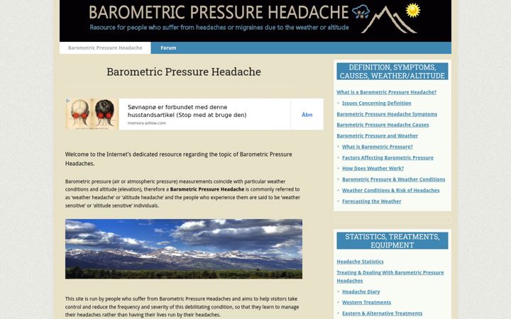 Screenshot of barometricpressureheadache.com