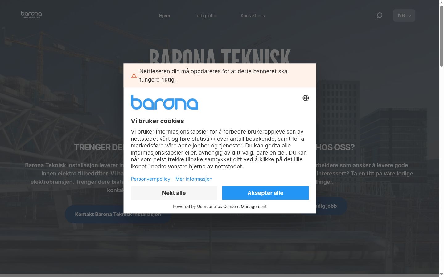 Zrzut ekranu banera zgody wyświetlanego przed jakąkolwiek interakcją